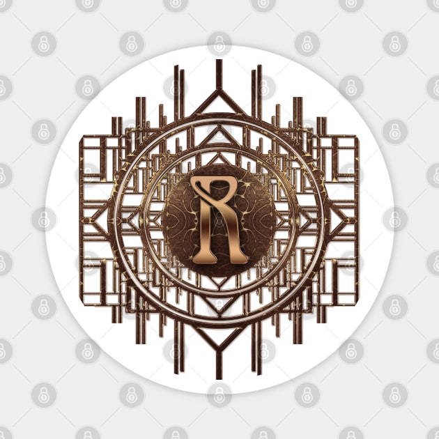 r letter monogram vintage art nouveau style in antique gold Magnet by designsbyxarah